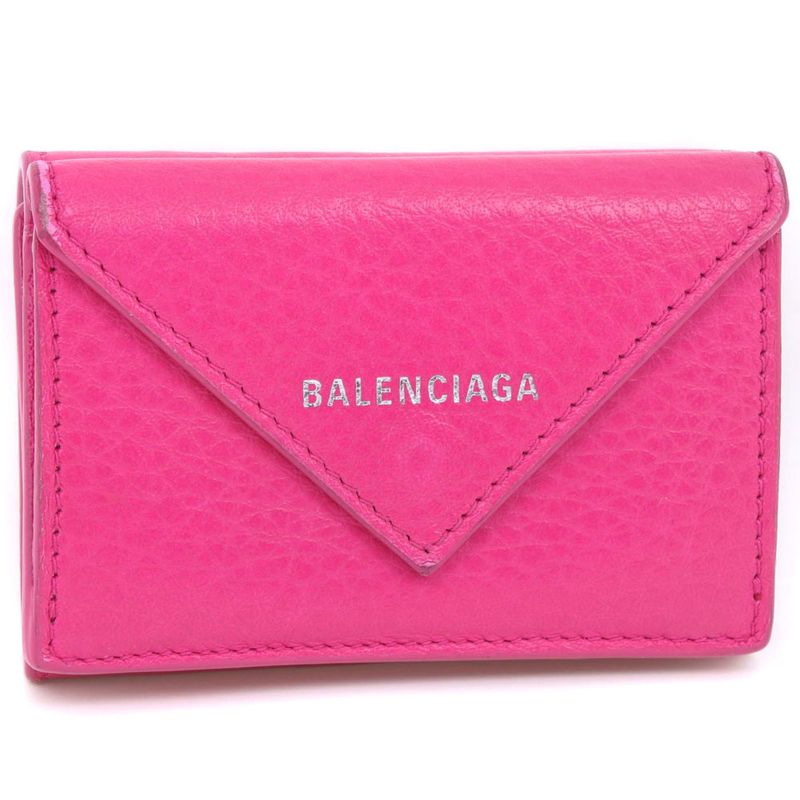 Balenciaga Paper Mini 391446 Leather Pink Women's Trifold Wallet