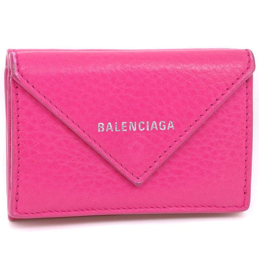 Balenciaga Paper Mini 391446 Leather Pink Women's Trifold Wallet