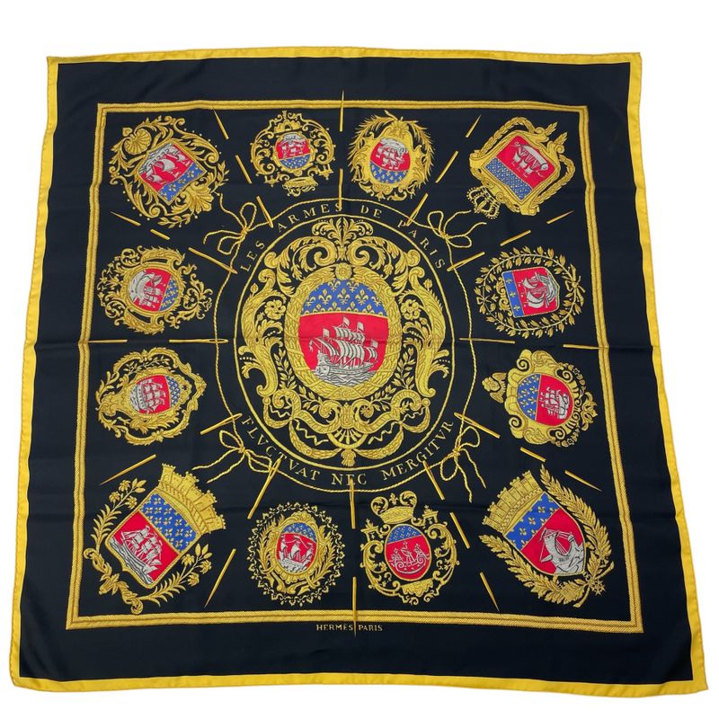 Hermes Scarf Silk Carre 90 Paris Coat Of Arms Black