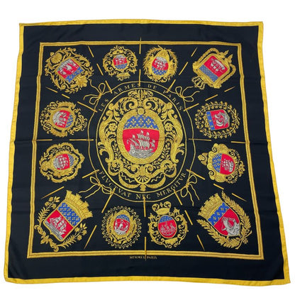 Hermes Scarf Silk Carre 90 Paris Coat Of Arms Black
