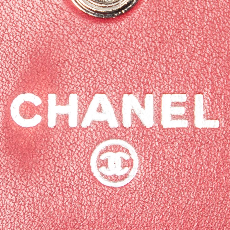 Chanel Hamptons L Flap Wallet Red Double Stitch Lambskin Leather A