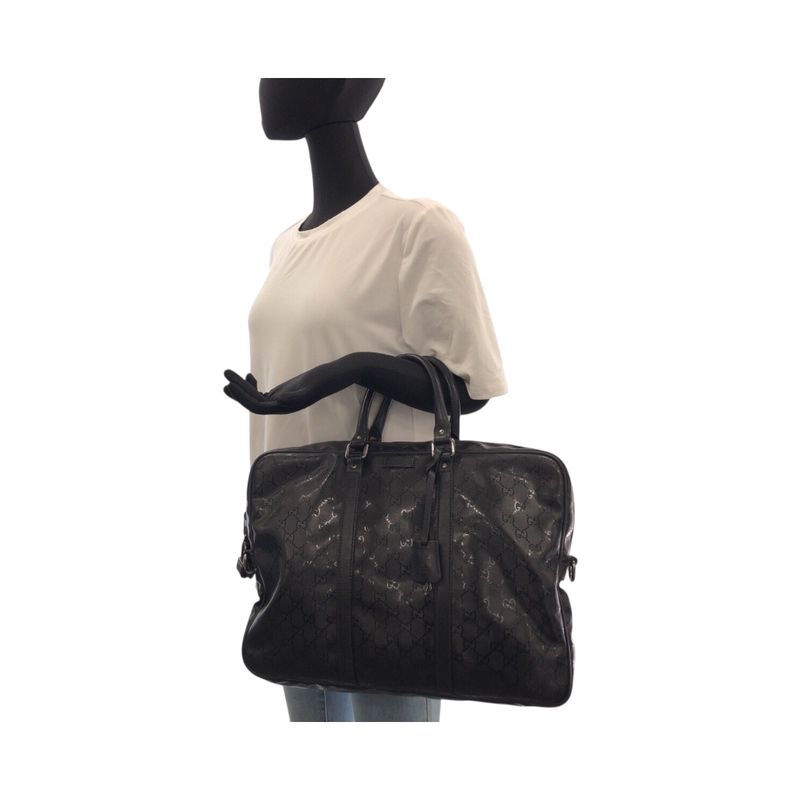 Gucci Imprime Black Silver Hardware PVC 208463 Business Bag Tote Men 505475
