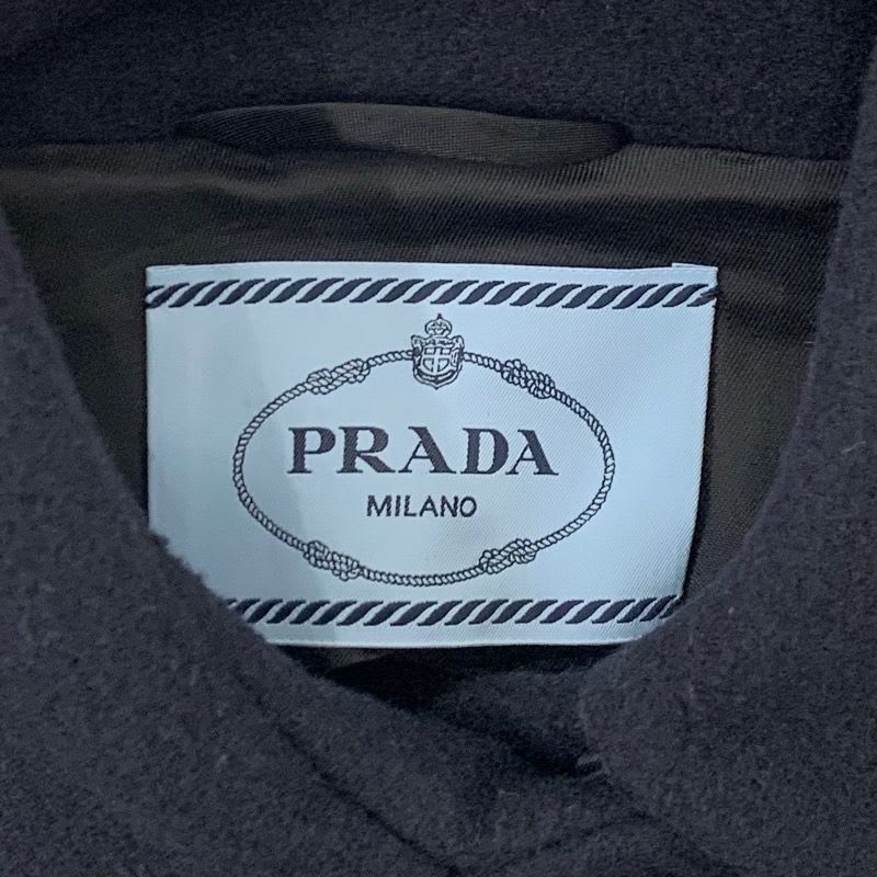 Prada Outerwear Navy Single Breasted Cavern Jacket Triangle Poncho Cape