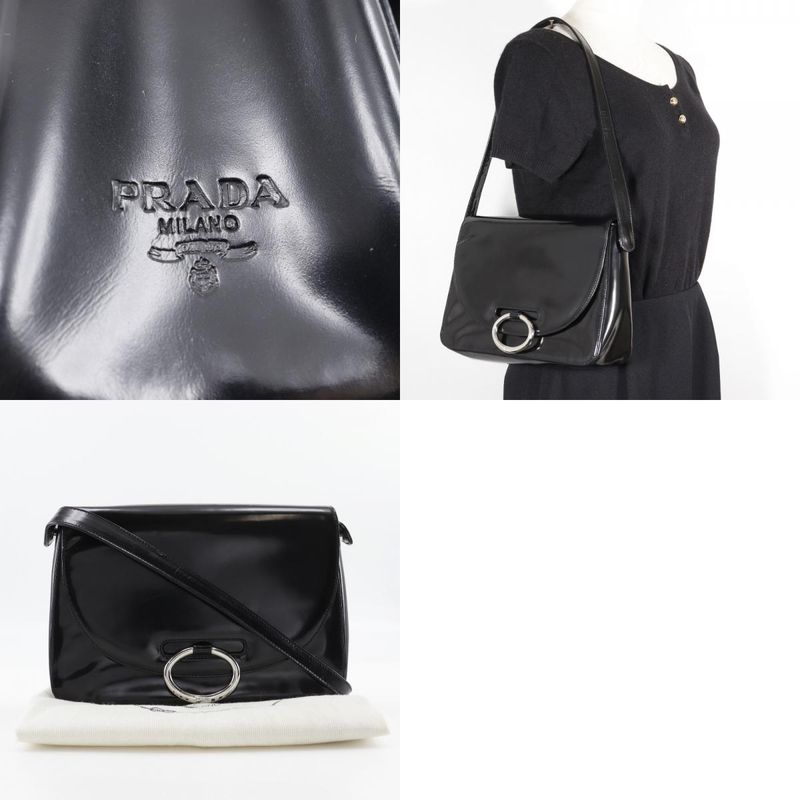 Prada One Shoulder Patent Leather Black Women's Shoulder Bag