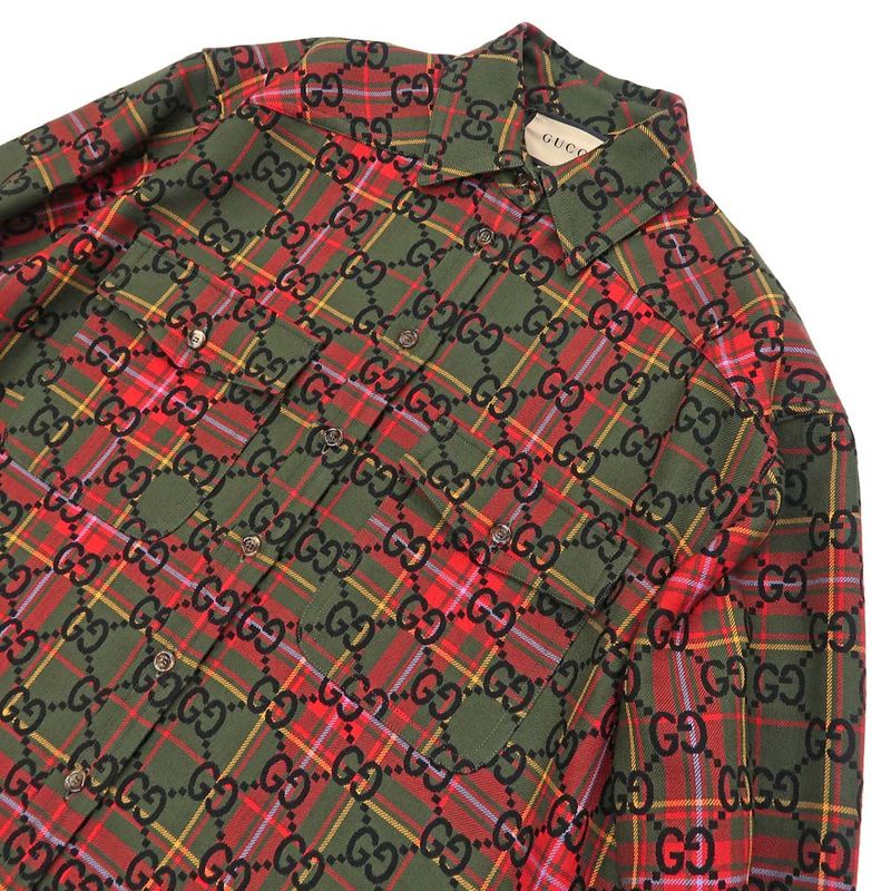 Gucci Wool Check Shirt 721464 GG Pattern 38 Green Long Sleeve Women's