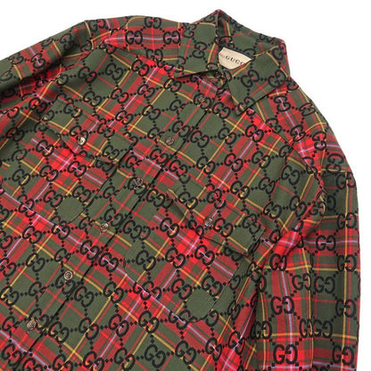 Gucci Wool Check Shirt 721464 GG Pattern 38 Green Long Sleeve Women's