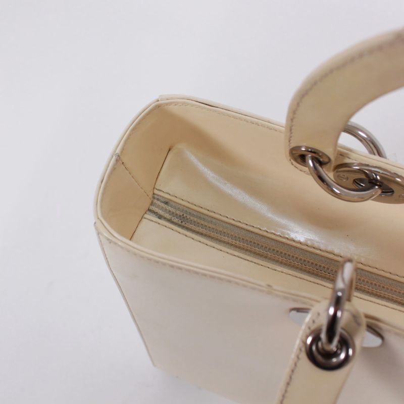 Christian Dior Enamel White Handbag Silver