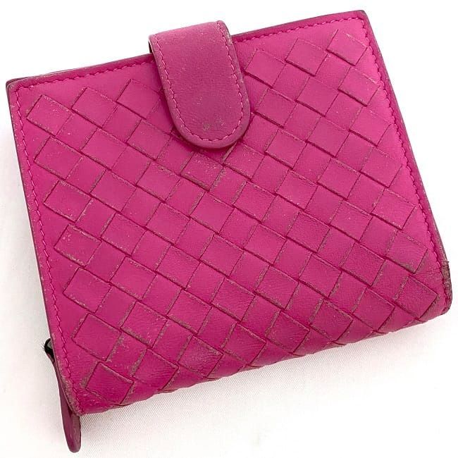 Bottega Veneta Bifold Wallet Pink Intrecciato Compact