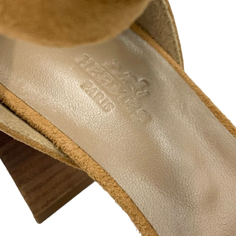 Hermes Sandals Shoes Suede Brown Ankle Belt