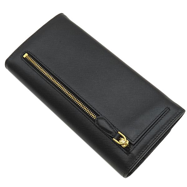 Prada Long Wallet Ribbon Flap Wallet Saffianoleather Black Goldhardware Black