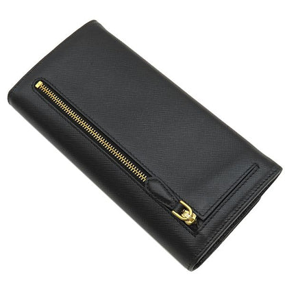 Prada Long Wallet Ribbon Flap Wallet Saffianoleather Black Goldhardware Black