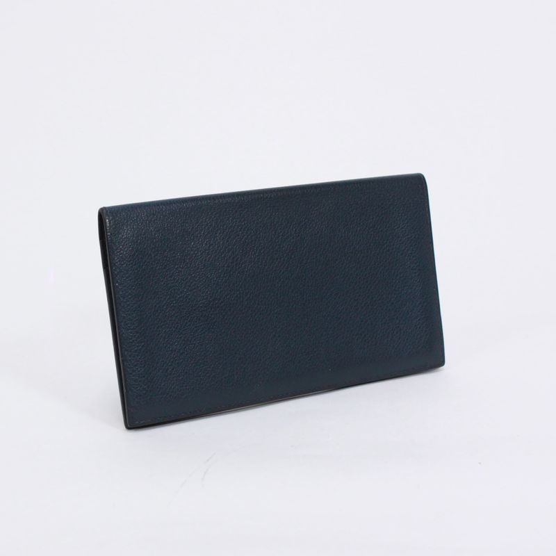 Hermes Long Wallet Evercolor Leather Navy Wallet