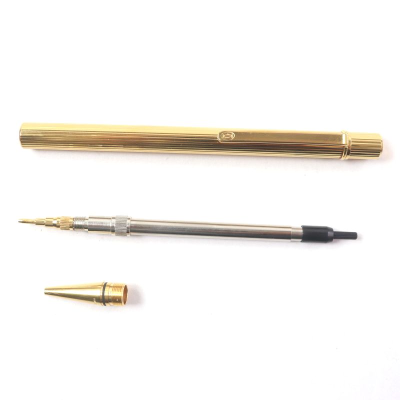 Cartier Must De Cartier Striped Logo Nock Mechanical Pencil Gold