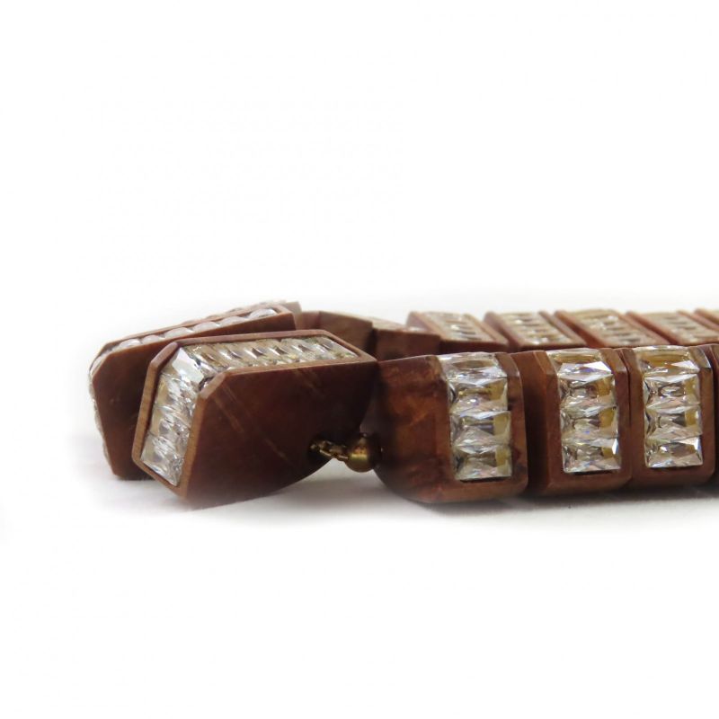 Bottega Veneta Radica Wood Cubic Zirconia 925 Necklace Choker