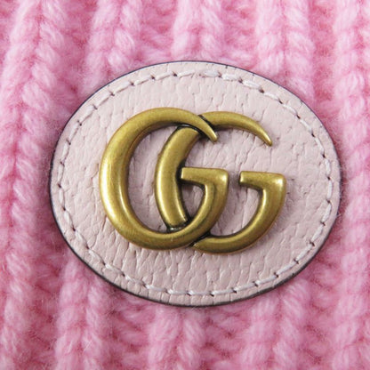 Gucci 764594 Wool Cashmere Current Double G Leather Usage Knit Cap Pink Gold