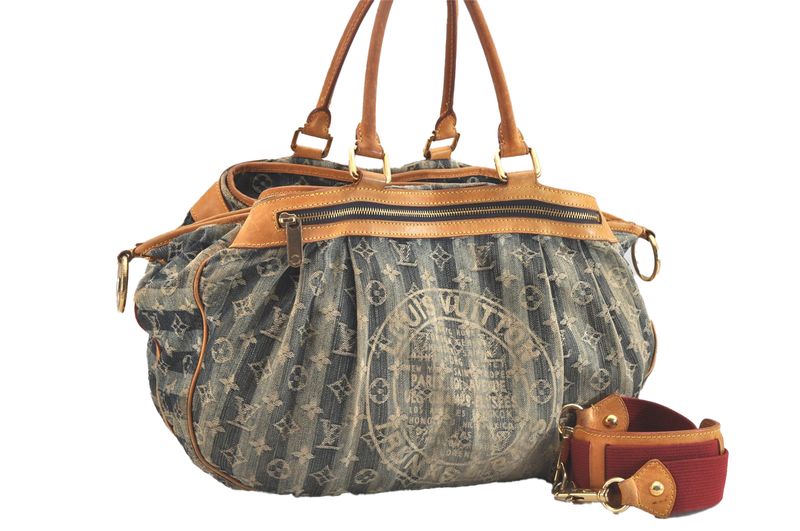 Louis Vuitton Monogram Denim Cabas Rayet GM Handbag M95336 Blue 2688n