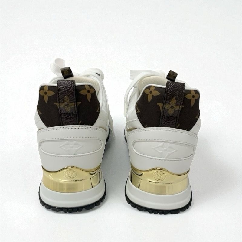 Louis Vuitton Run Away Line Monogram Sneakers Shoes Leather White Gold Brown