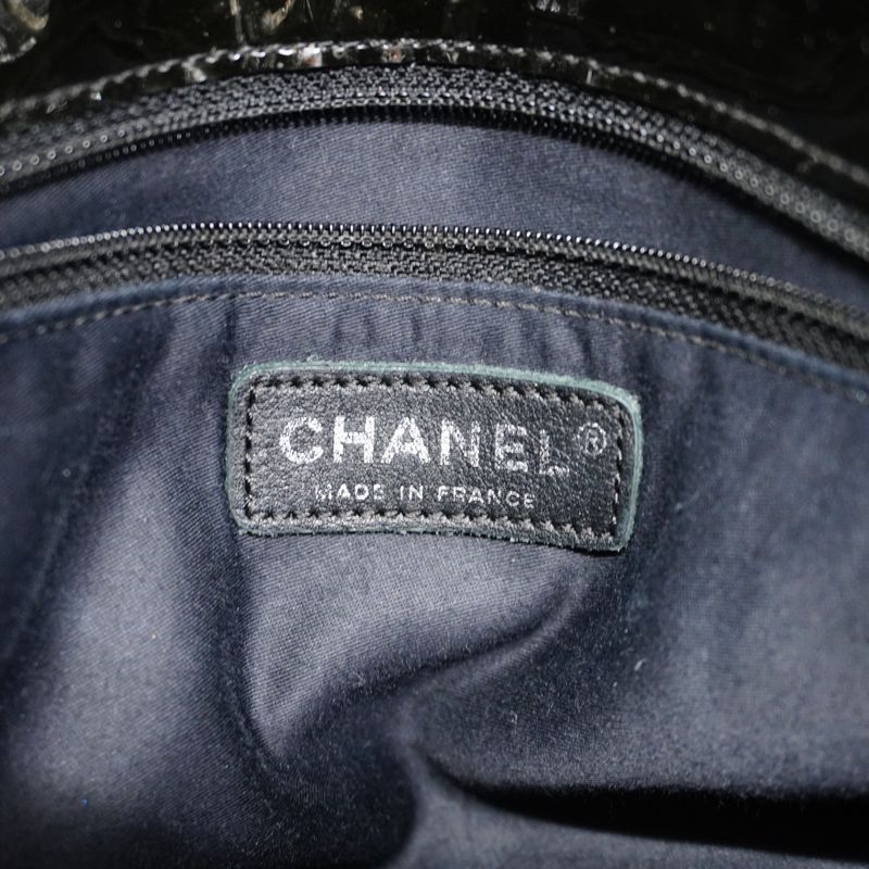 Chanel Shoulder Bag Patent Leather Black Silver Hardware Women