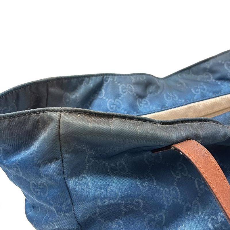 Gucci Tote Bag GG Pattern 282439 Blue And Brown Leather