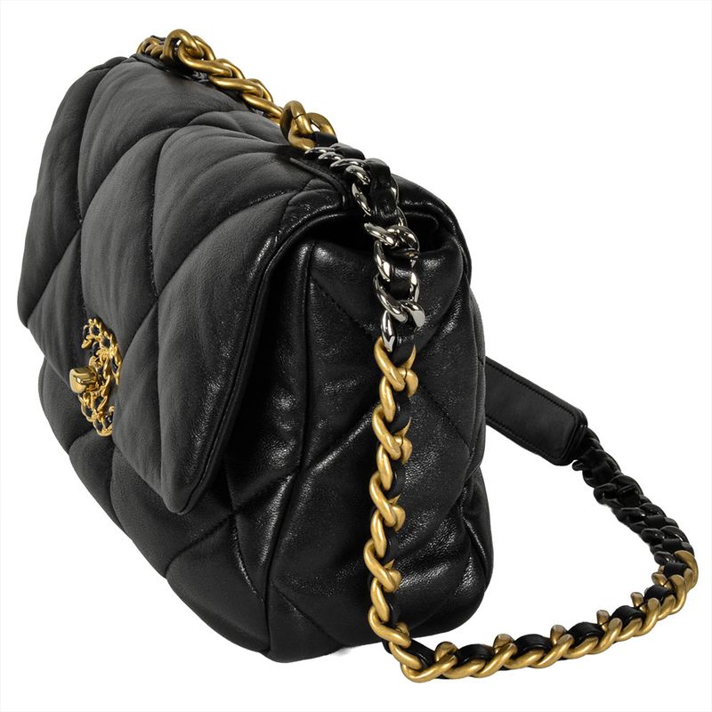 Chanel 19 Shoulder Bag Lambskin As1160 Black Gold Hardware Random Plate