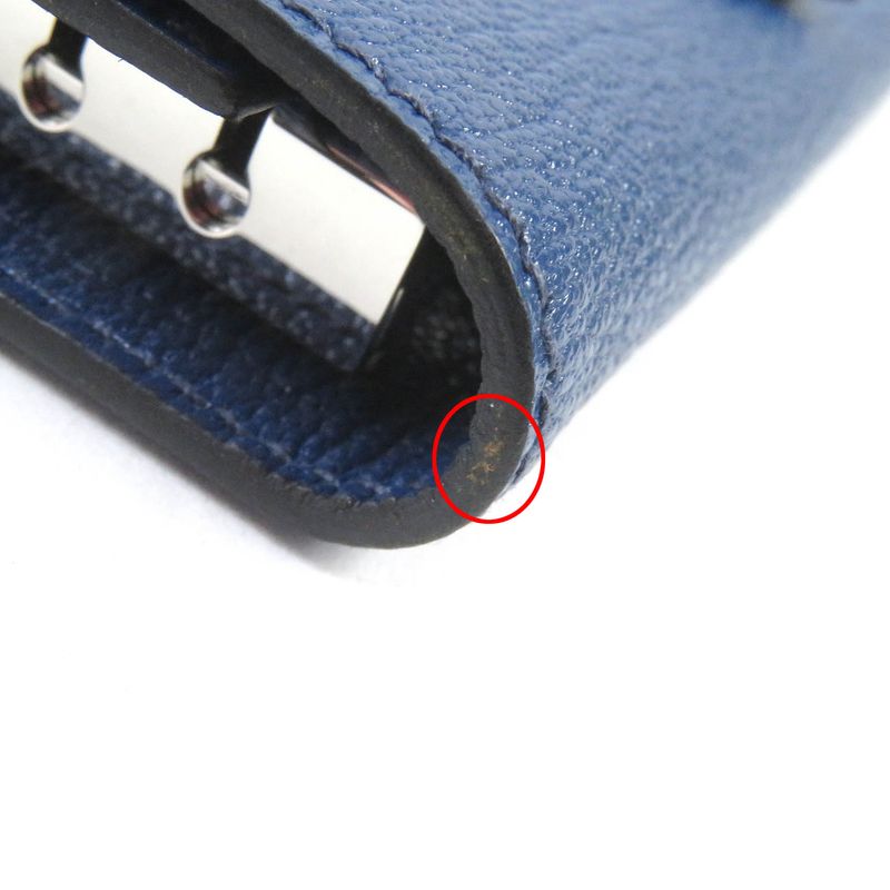 Hermes Bearn H Logo Silver Hardware Chèvre Leather 4-ring Key Case Blue Dmarte