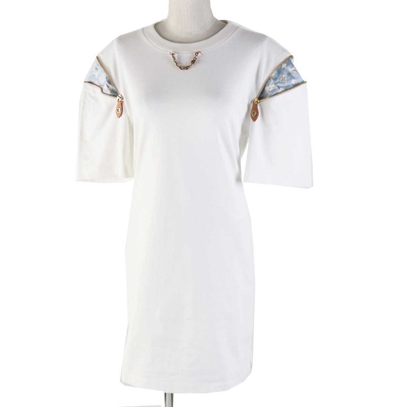 Louis Vuitton 23AW 1abrxk Zipper Sleeve T-shirt Dress Cotton Dress White Light