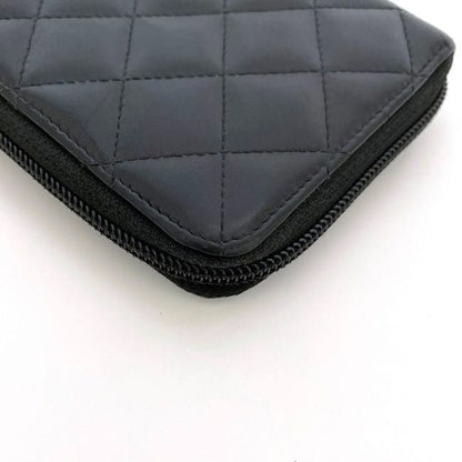 Chanel Round Zipper Long Wallet F21276 Black Cambon