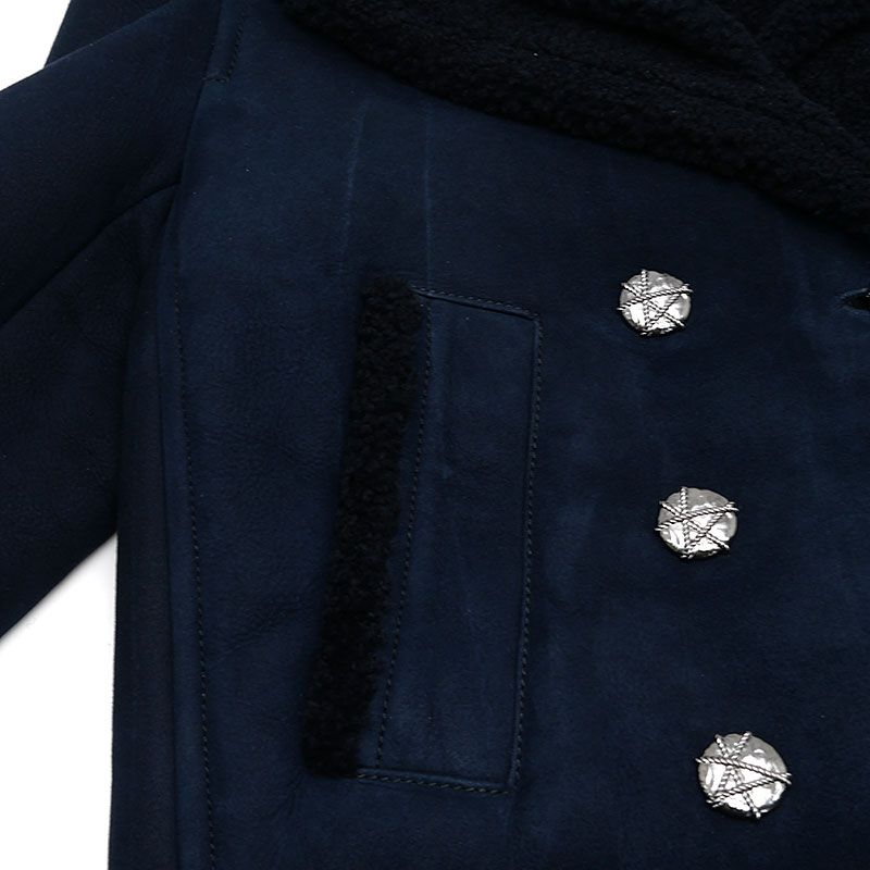 Chanel Sailor Collar Mouton Short Coat P59085 36 Navy