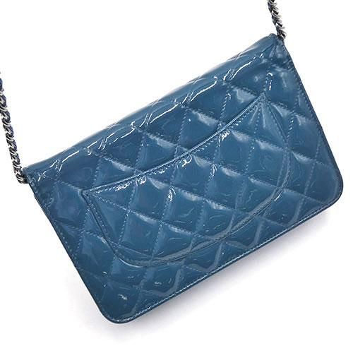 Chanel Matelasse Chain Wallet Enamel Blue Shoulder Bag Silver