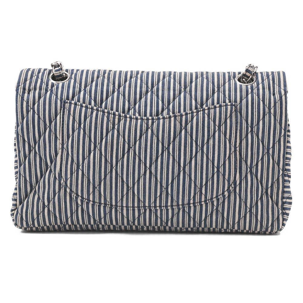 Chanel Shoulder Bag Matelasse Double Flap Stripe Chain Shoulder Cotton Navy And