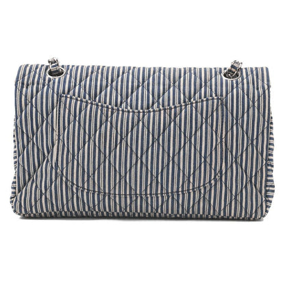 Chanel Shoulder Bag Matelasse Double Flap Stripe Chain Shoulder Cotton Navy And
