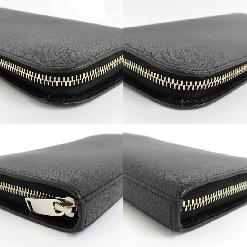 Saint Laurent Full Zip Wallet 534290 Grain Leather Black Silver-hardwar