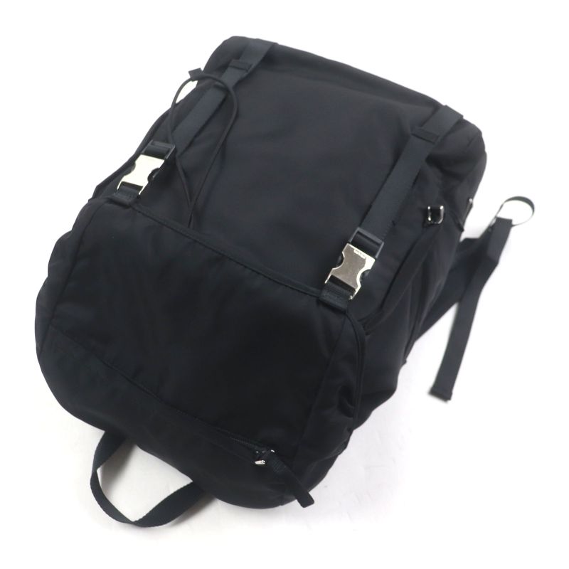 Prada 2vz062 Tessuto Nylon Triangle Logo Triangle Plate Backpack Black Silver