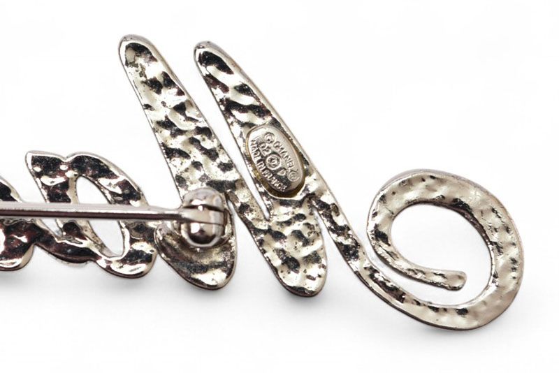 Chanel Brooch Chanel Pin Brooch Mademoiselle Logo Rhinestone Coco Silver Rose 02