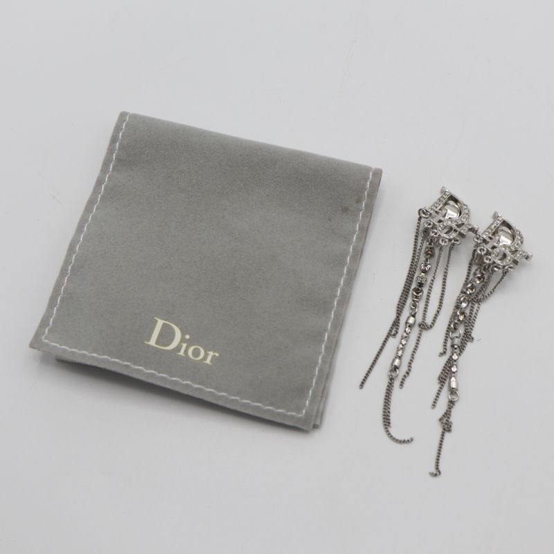 Christian DIOR Earring Dior Logo Rhinestone Accessories With Bag H6928