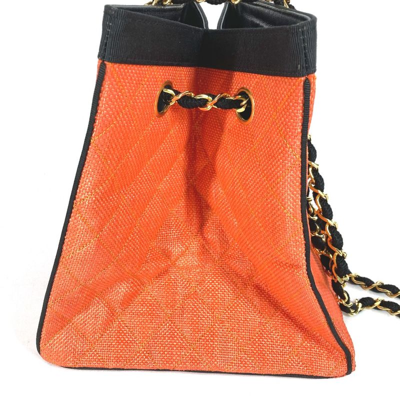 Chanel Shoulder Bag Matelasse Quilted Straw/leather Orange