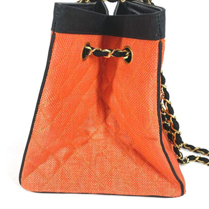 Chanel Shoulder Bag Matelasse Quilted Straw/leather Orange