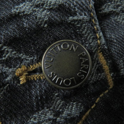 Louis Vuitton 100% Cotton Monogram Denim Pants With Logo Button Indigo Black 38