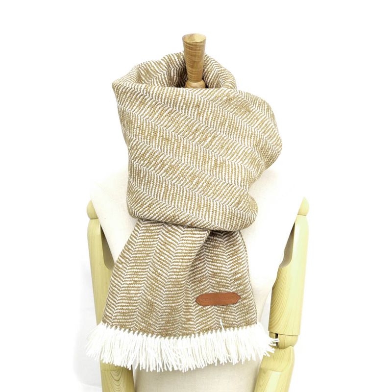 Hermes Muffler - Wavy - Double Face Beige Camel Cashmere Shawl Unisex