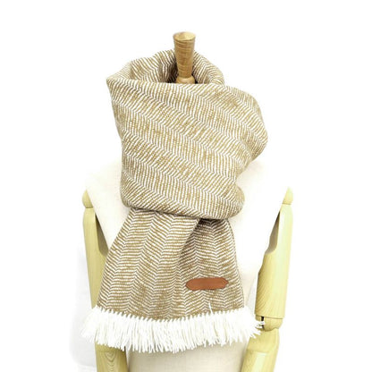 Hermes Muffler - Wavy - Double Face Beige Camel Cashmere Shawl Unisex