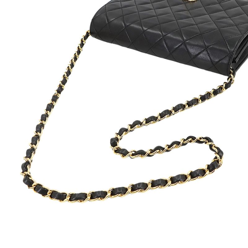 Chanel Matelasse Chain Shoulder Bag Lambskin Black Gold Hardware Turnlock