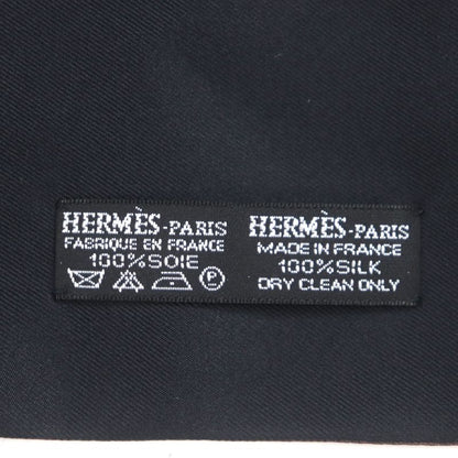 Hermes 100% Silk Logo All Over Reversible Scarf Scarf Brown Black With Box