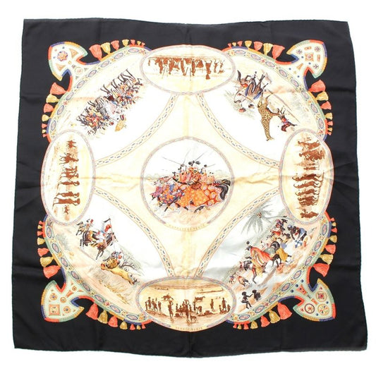 Hermes Carré 90 Cavaliers Peuls Poole Horsemen Silk Scarf Black Multicolor