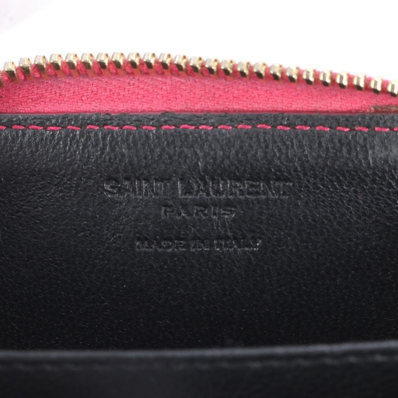 Saint Laurent Paris YSL Leather Coin Case Coin Purse Compact Wallet Round