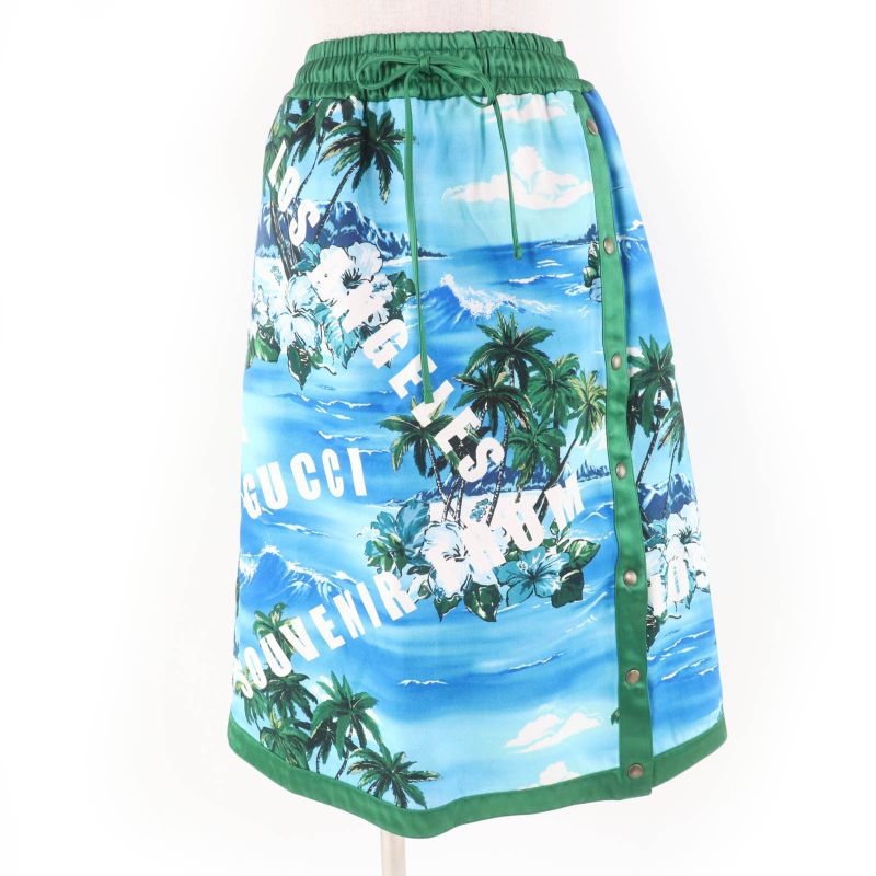 Gucci 693162 100% Cotton Los Angeles Palm Tree Print Skirt Multicolor M Made In