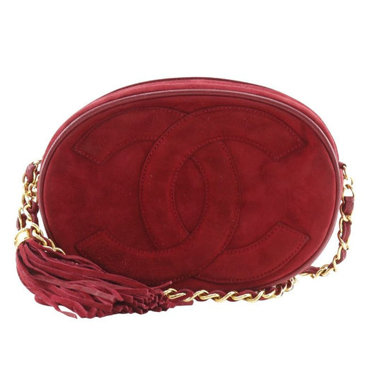 Chanel Coco Mark Chain Pochette Vintage Fringe Suede Red Ladies Shoulder Bag