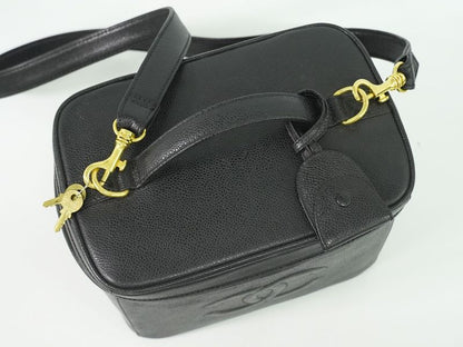 Authentic Chanel Coco Mark 2WAY Vanity Bag Shoulder Bag Handbag Caviar Skin