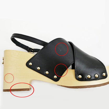 Chanel Wedge Sole Sandals Black Gdhardware G45389 Size 38C Shoes Women's