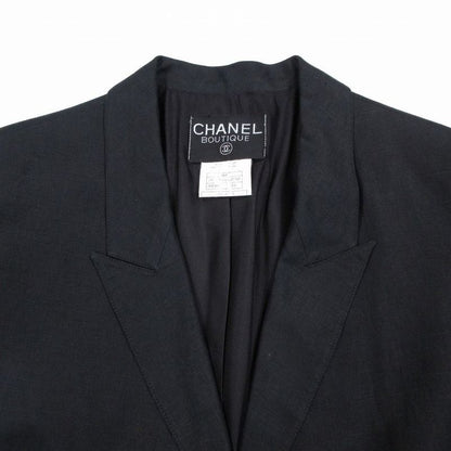 Chanel Coco Button 96p Linen Tailored Jacket Peaked Lapel Size M Ladies Black