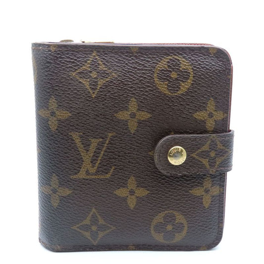Louis Vuitton Bifold Wallet Compact Zip M61667 Monogram Brown Gold Hardware